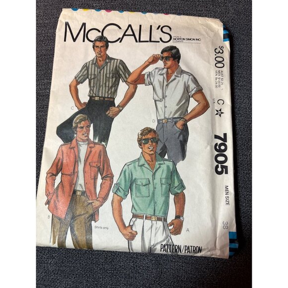 McCalls 7905 Mens Shirt Sewing Pattern Uncut Size 38 - Picture 1 of 5